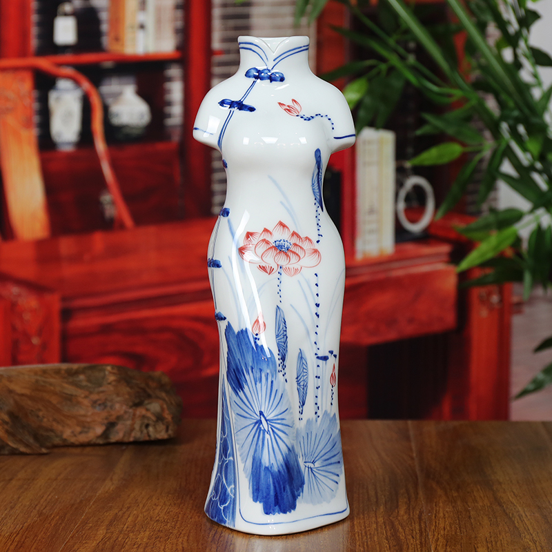 青花瓷旗袍美女陶瓷花瓶摆件（多款可选）