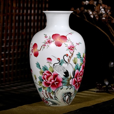景德镇名家手绘陶瓷花瓶富贵长寿