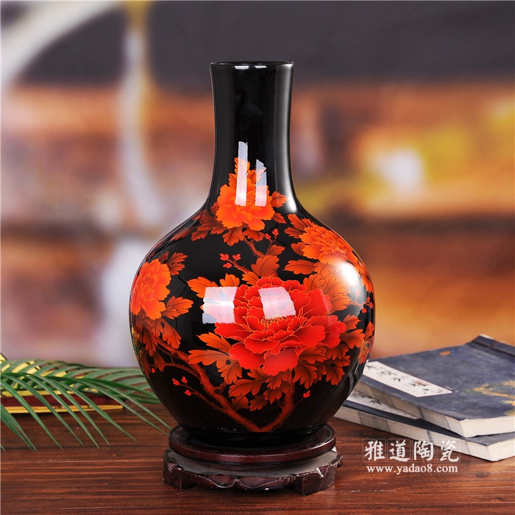 景德镇陶瓷高档水晶釉天球瓶（黑色）