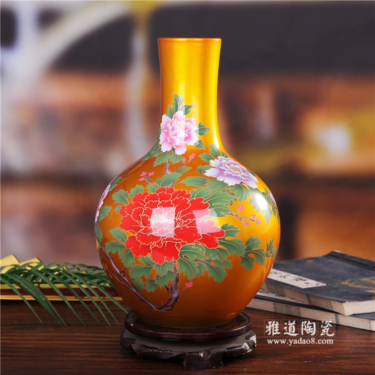 景德镇陶瓷高档水晶釉天球瓶（黄色）
