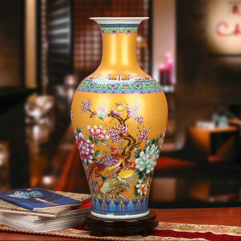 景德镇陶瓷珐琅彩观音瓶家居工艺品金色款