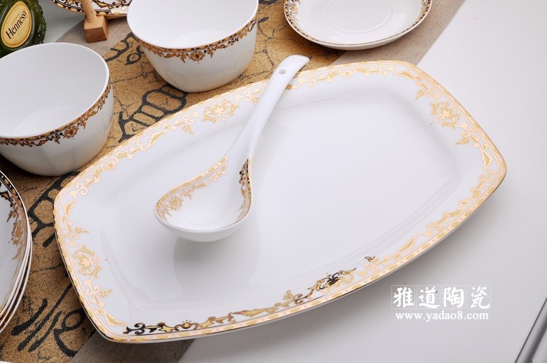 景德镇陶瓷韩式餐具套装描金黄金甲