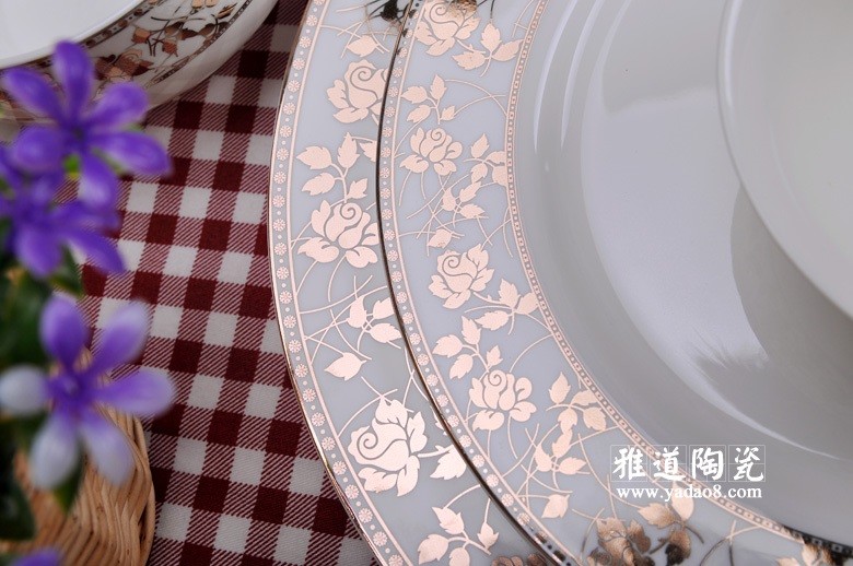 景德镇陶瓷中式餐具套装金花相依相守