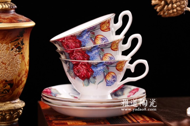 景德镇瓷器15头英式咖啡具套装妩媚妖娆