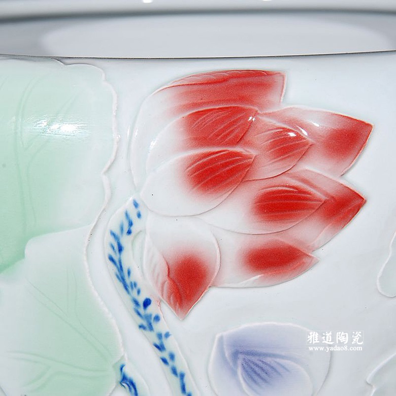 景德镇陶瓷金鱼缸雕刻荷花水缸创意鱼缸