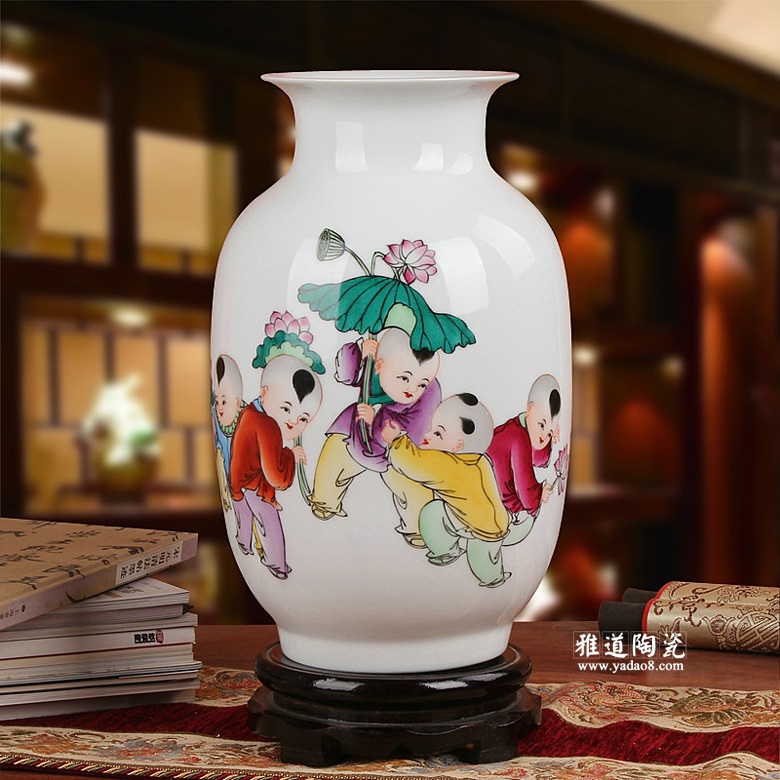 景德镇室内装饰彩绘花瓶(五子夺莲)