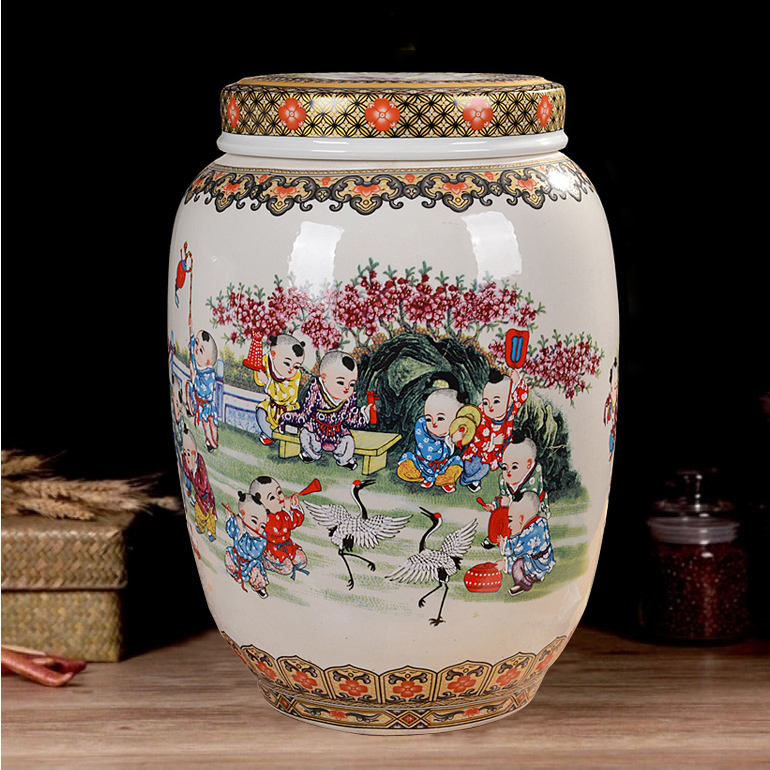 景德镇陶瓷带盖米坛储物罐