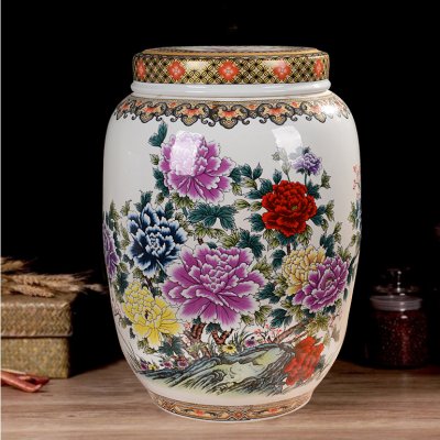 景德镇陶瓷高档储物罐米缸 国色天香