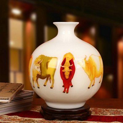 高档麦秆五牛图花瓶 景德镇陶瓷工艺品