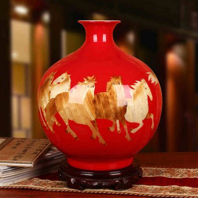 红色麦秆石榴花瓶 开业送礼装饰摆件