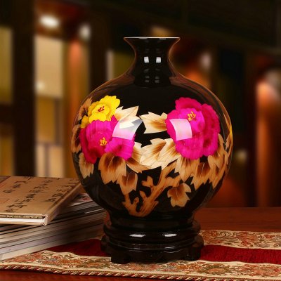 黑色麦秆工艺品 花开富贵陶瓷花瓶