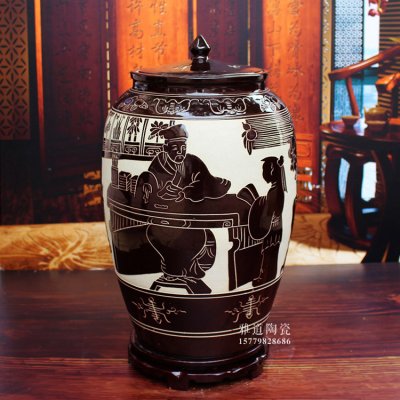 景德镇陶瓷米缸米桶-雕刻人物