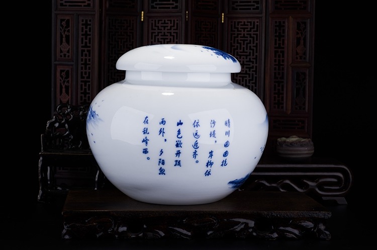 山水精品陶瓷茶叶罐-背面