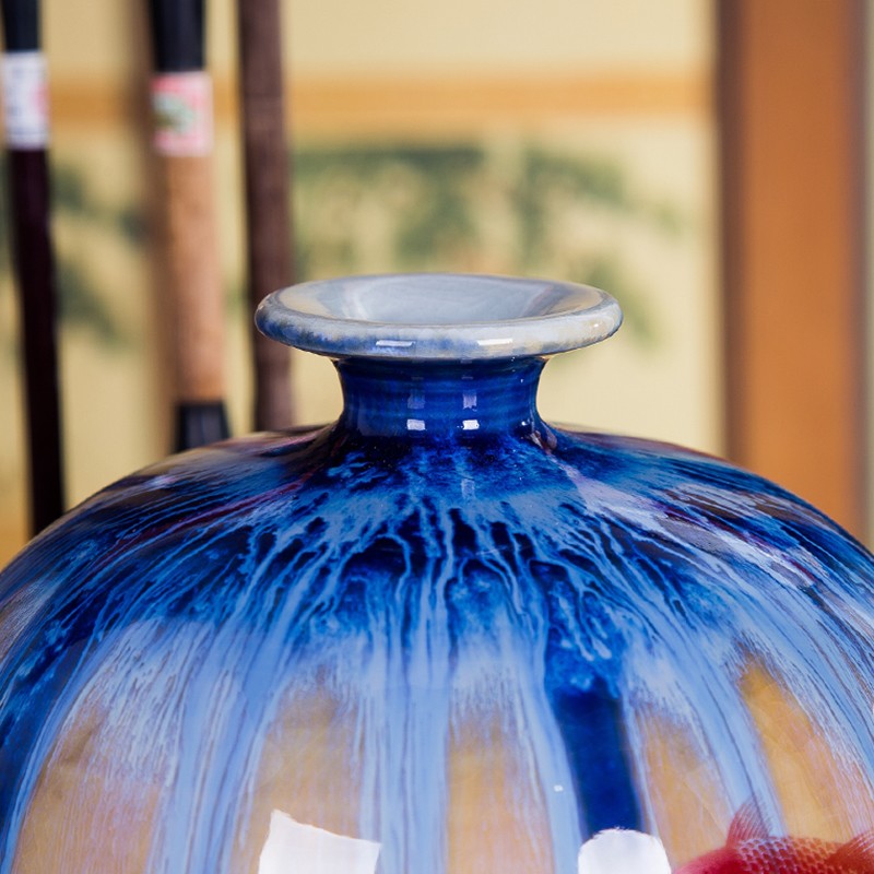 景德镇瓷器特色窑变山水裂纹釉花瓶-瓶口