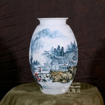景德镇陶瓷手绘山水中式客厅花瓶