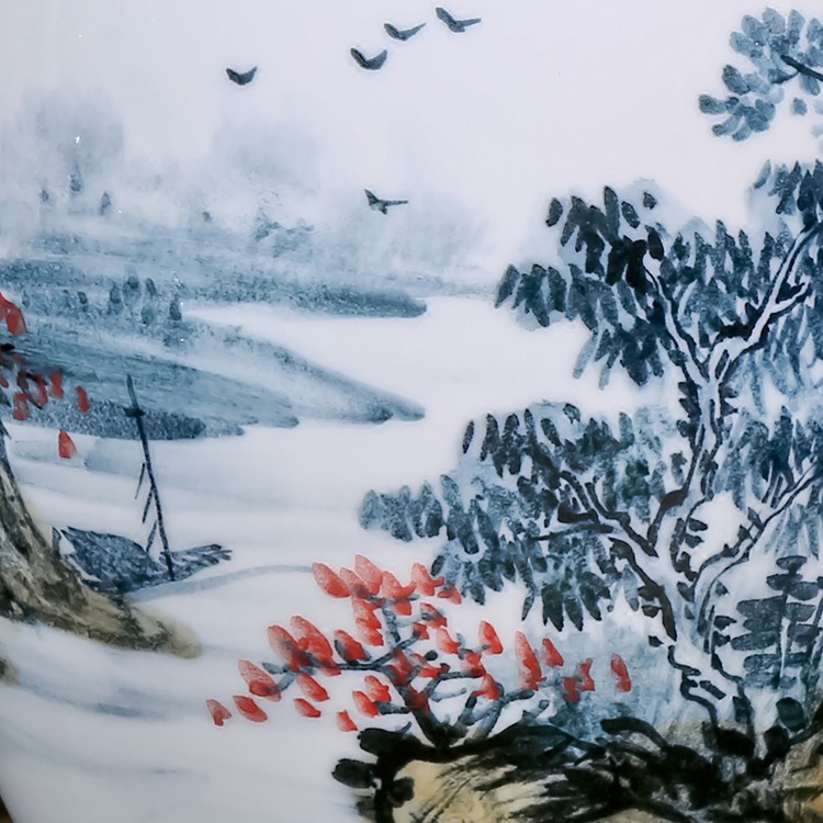 景德镇陶瓷手绘山水中式客厅花瓶-细节图