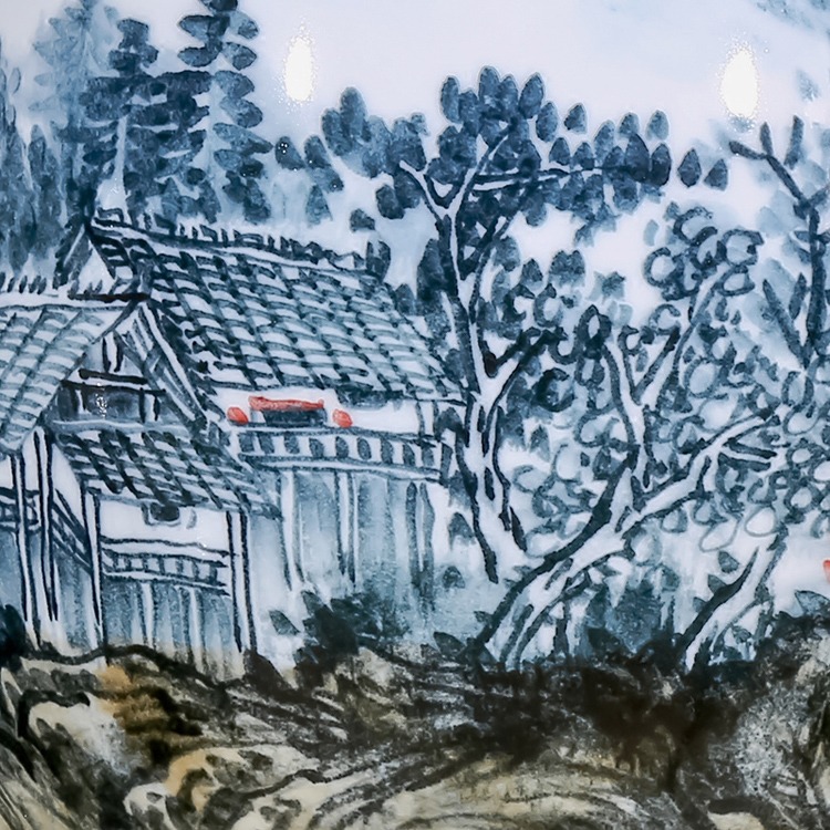 景德镇陶瓷手绘山水中式客厅花瓶-细节图