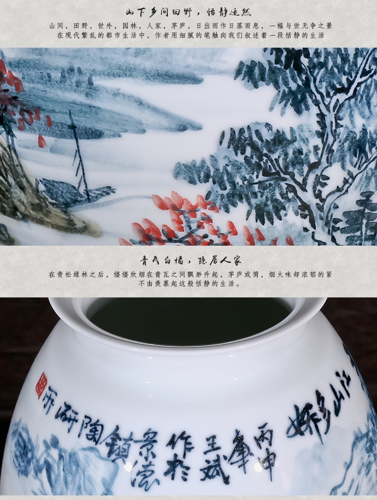 王斌景德镇陶瓷手绘山水中式客厅花瓶