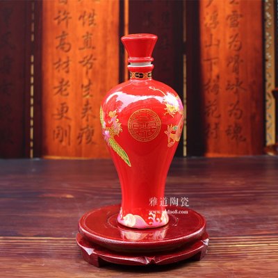 1斤结婚庆祝龙凤喜字红色陶瓷酒瓶