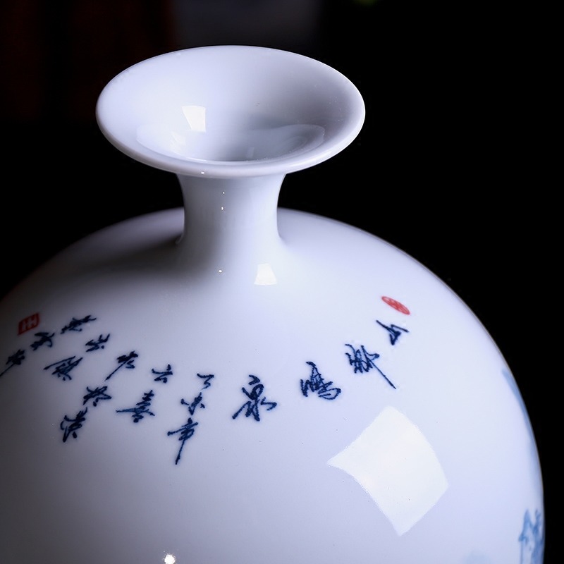 景德镇名家艺术花瓶王云喜手绘山水-瓶口