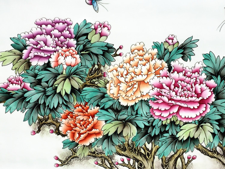 景德镇名家手绘粉彩瓷板画花开富贵细节图