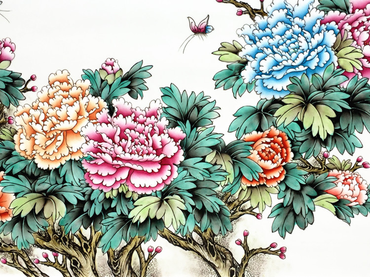 景德镇名家手绘粉彩瓷板画花开富贵细节图
