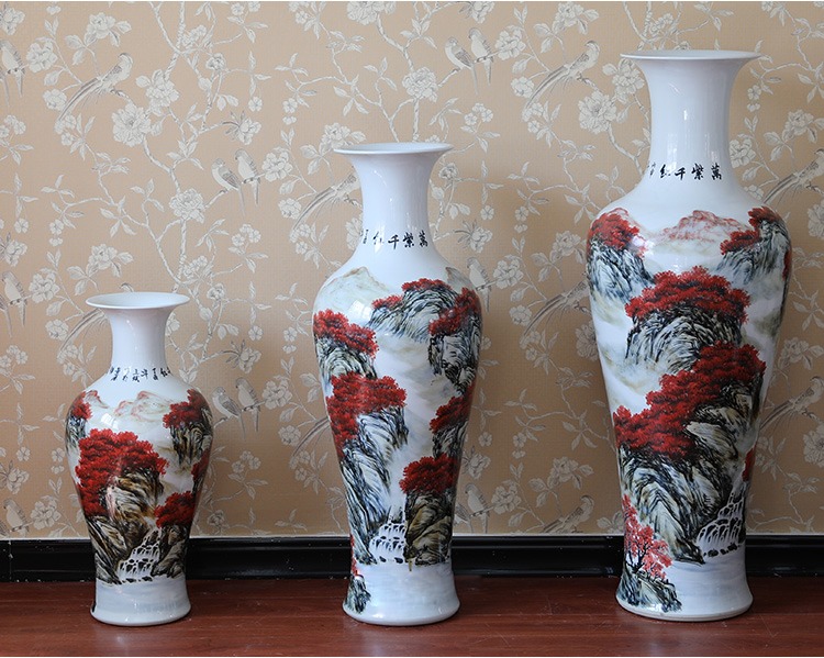景德镇名家手绘山水陶瓷大花瓶摆件细节图