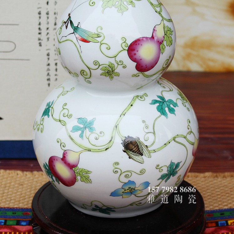 景德镇陶瓷粉彩葫芦5斤酒坛子细节图