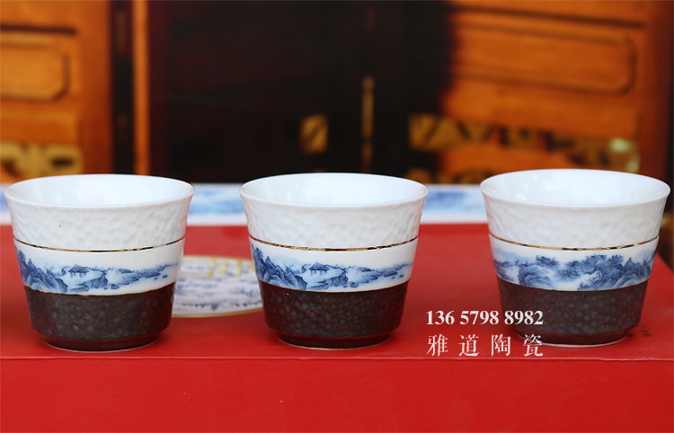 景德镇山水盖碗功夫青花瓷茶具套装-茶杯