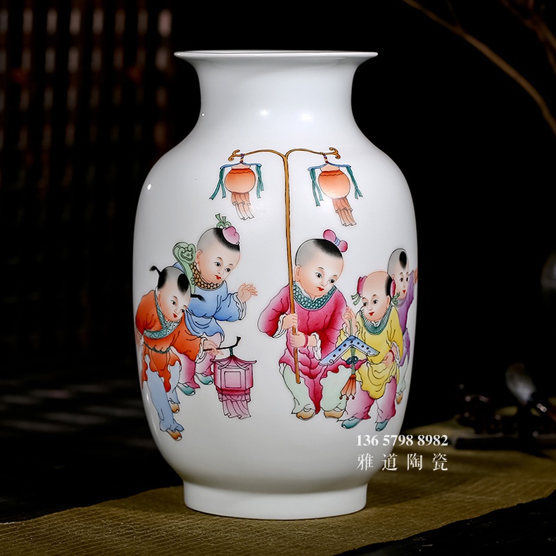 景德镇名家手绘艺术陶瓷花瓶五子登科