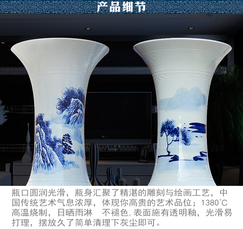 手绘锦绣前程与源远流长双面陶瓷大花瓶