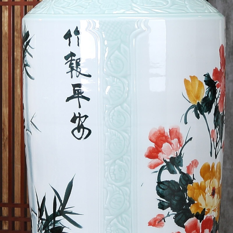 景德镇手绘双面陶瓷落地客厅大花瓶
