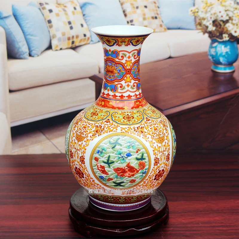 景德镇陶瓷珐琅彩年年有余家居花瓶
