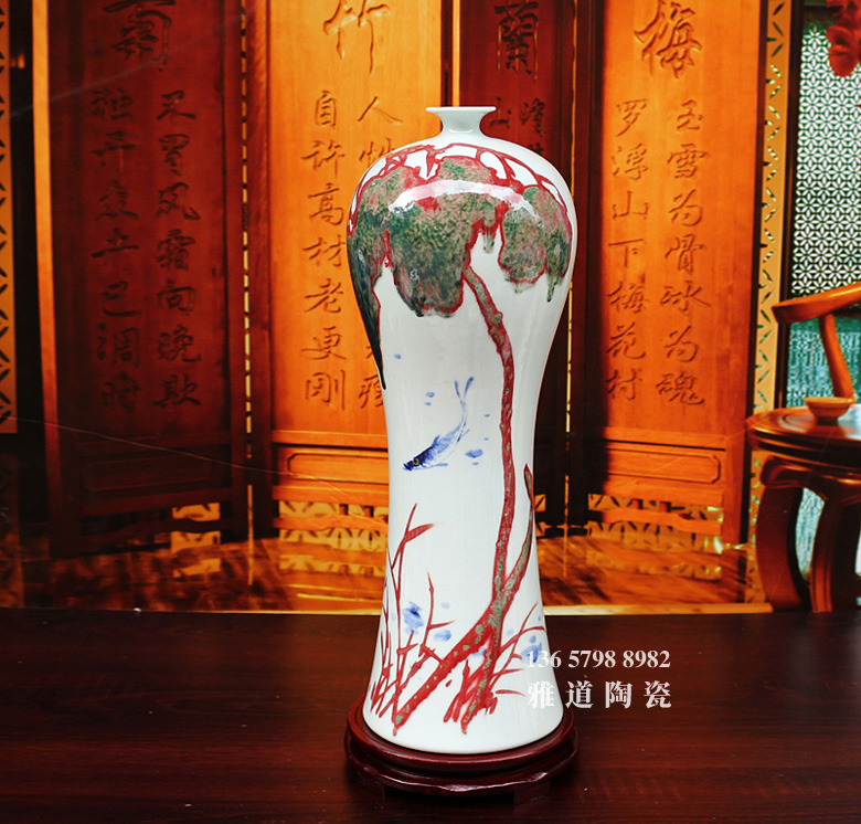 景德镇名家手绘客厅花瓶摆设（鱼乐图）