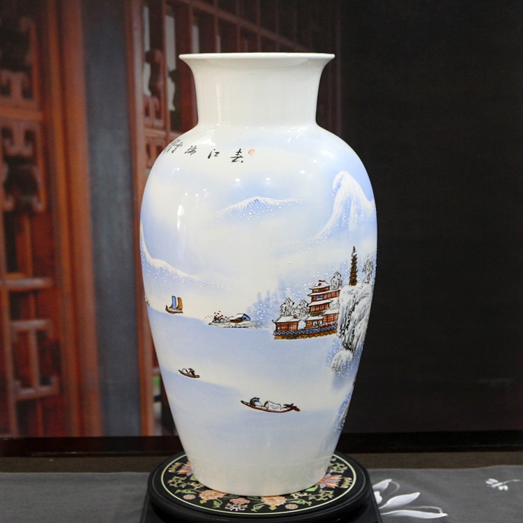 陶瓷中式花瓶客厅摆件（手绘雪景）-背面