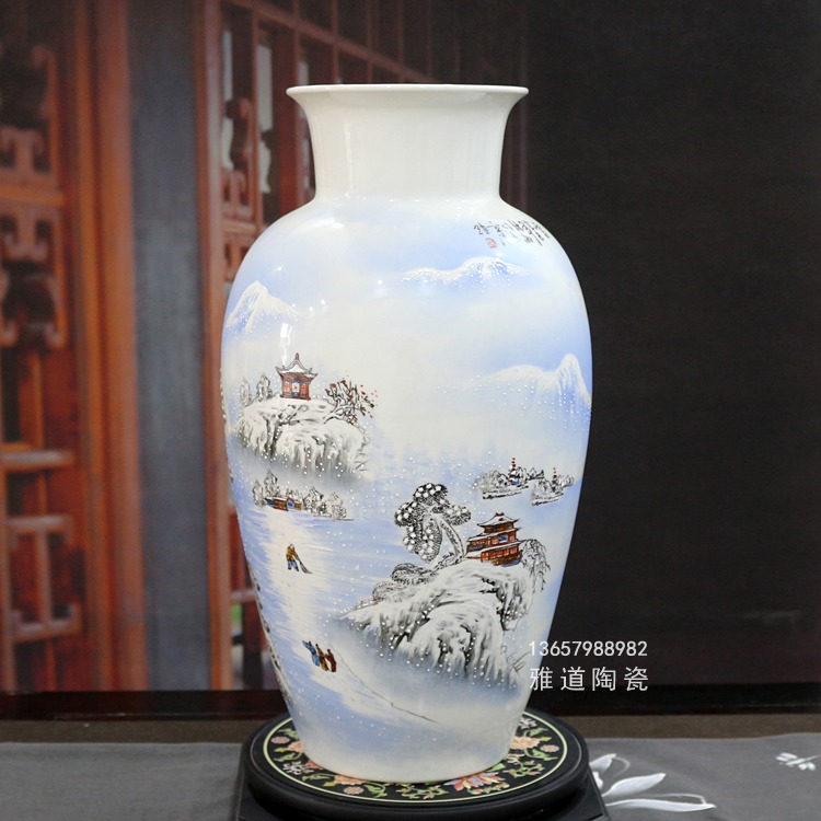 陶瓷中式花瓶客厅摆件（手绘雪景）-侧面