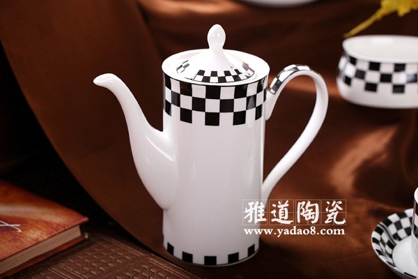 15头黑白格调陶瓷咖啡壶