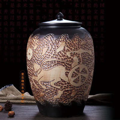 高档景德镇陶瓷雕刻米桶米缸