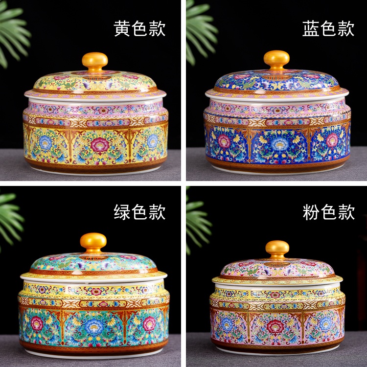 景德镇珐琅彩普洱茶饼茶叶罐(图2)