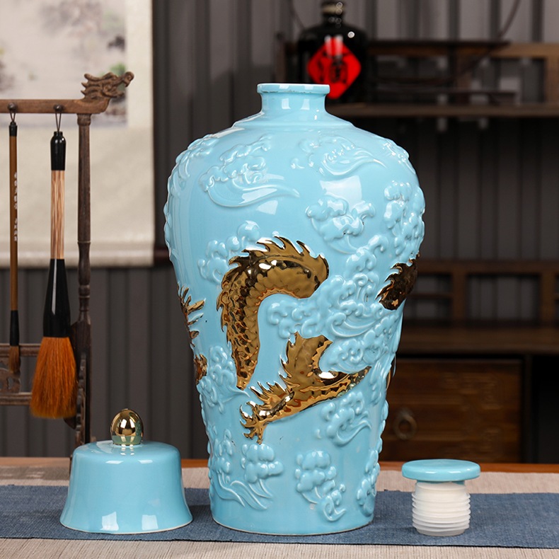 景德镇陶瓷5斤10斤龙纹酒坛礼盒(图8)