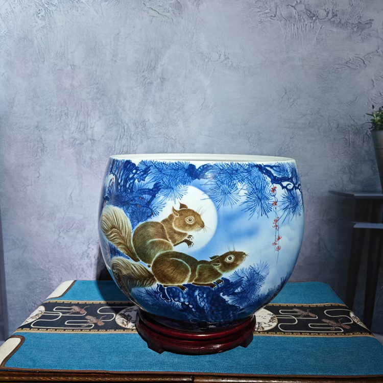 手绘陶瓷花瓶小缸家居客厅玄关摆件（金鼠旺财）(图1)