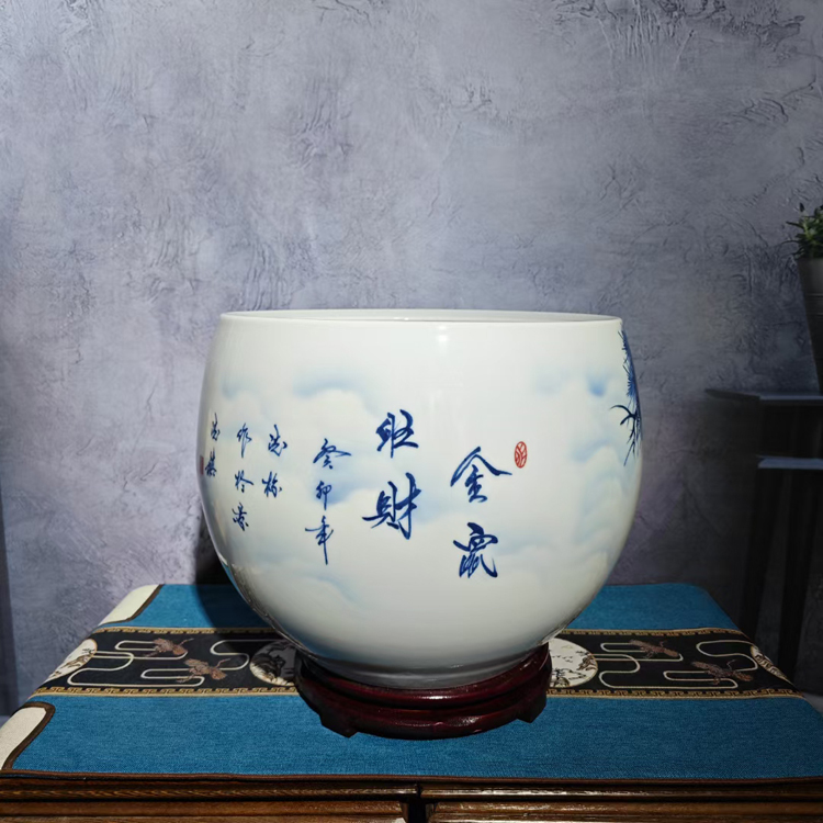 手绘陶瓷花瓶小缸家居客厅玄关摆件（金鼠旺财）(图3)