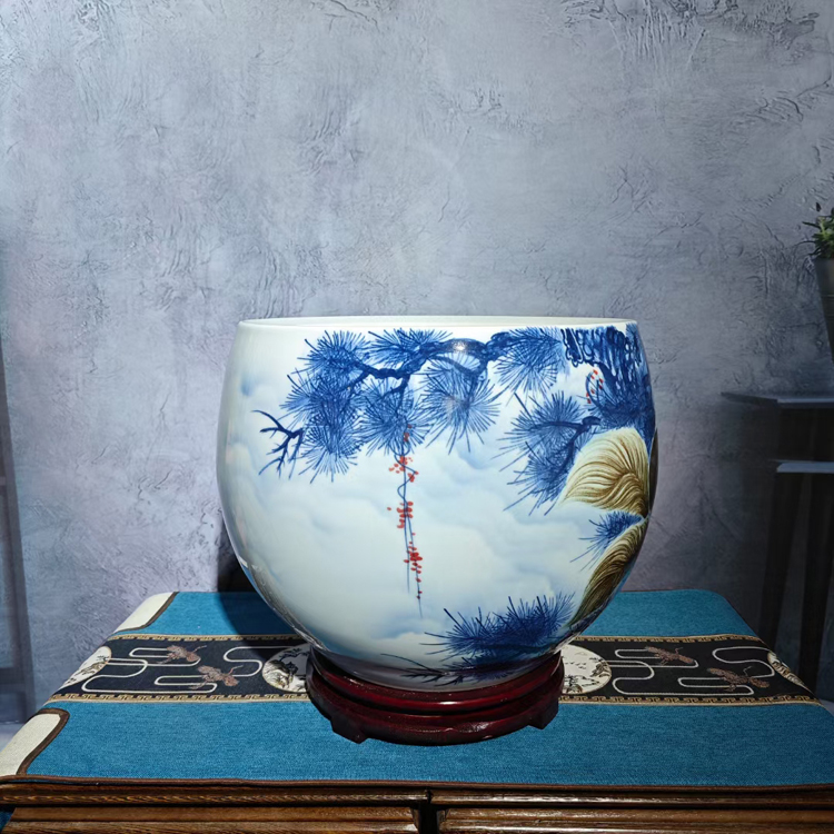 手绘陶瓷花瓶小缸家居客厅玄关摆件（金鼠旺财）(图4)