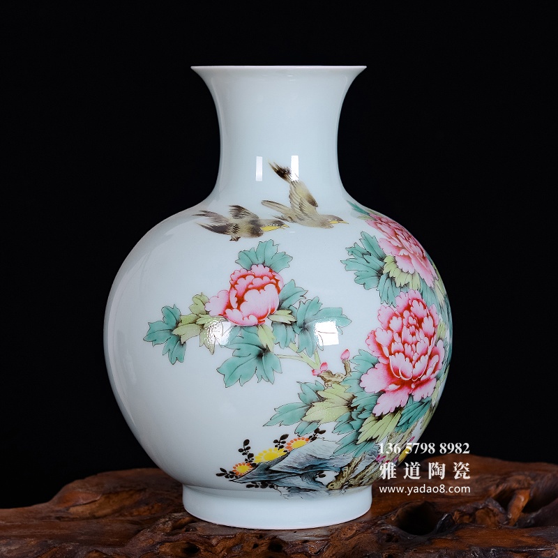名家手绘花开富贵景德镇陶瓷花瓶摆件