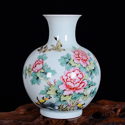 名家手绘花开富贵景德镇陶瓷花瓶摆件