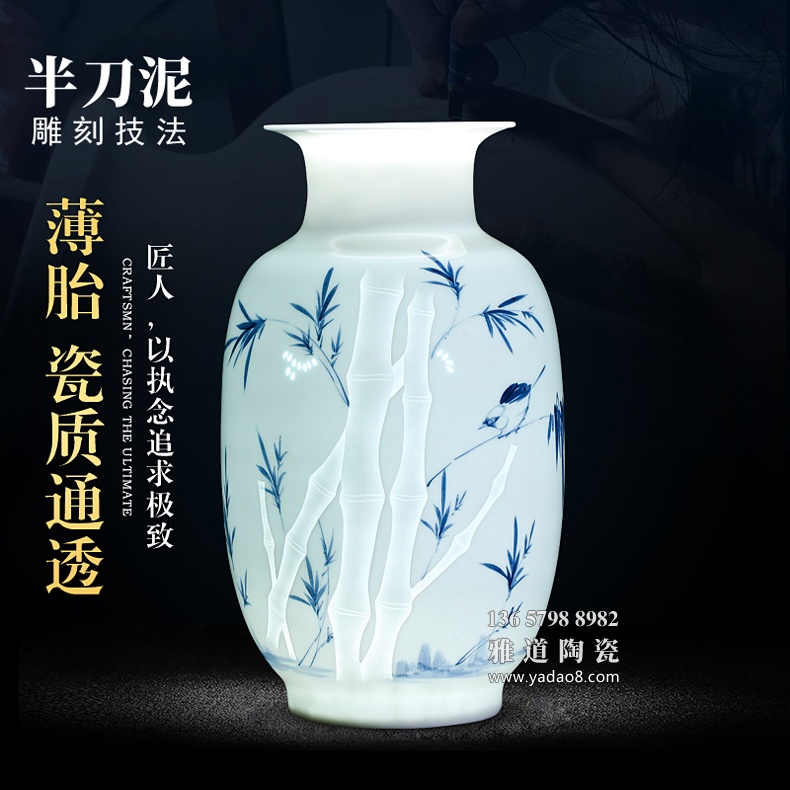 景德镇名家手绘玲珑薄胎艺术陶瓷花瓶摆件