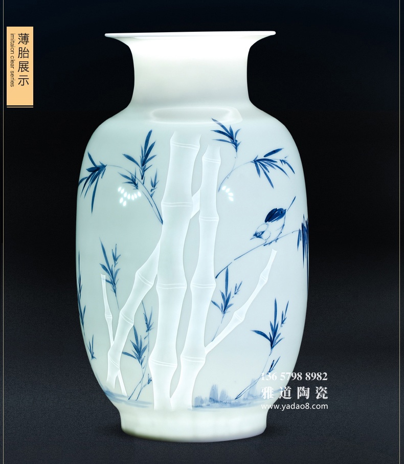 景德镇名家手绘玲珑薄胎艺术陶瓷花瓶摆件