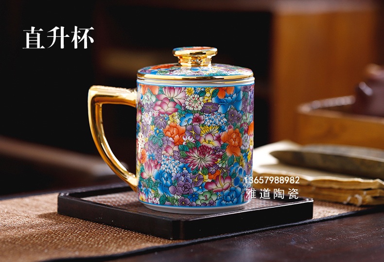 景德镇高档茶杯套装礼盒（万花珐琅）