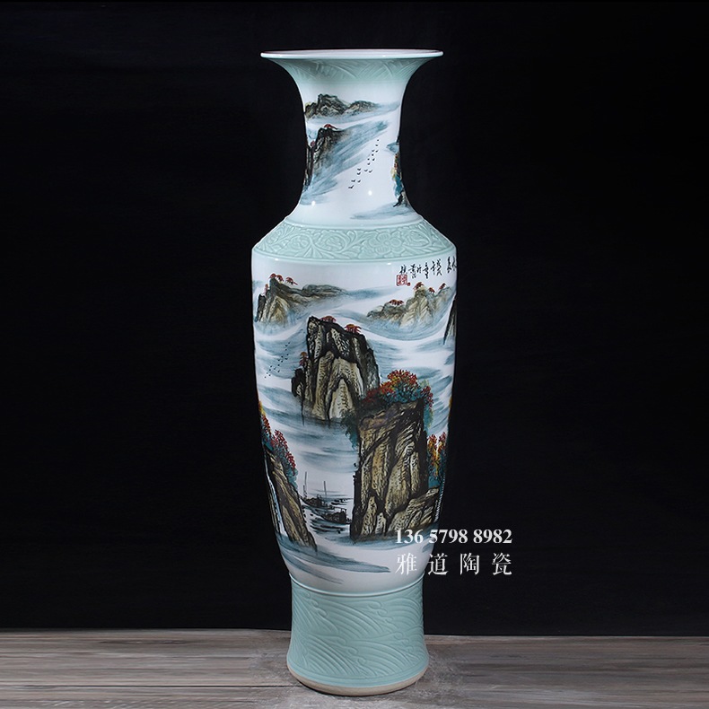 手绘山高水长高档礼品陶瓷大花瓶