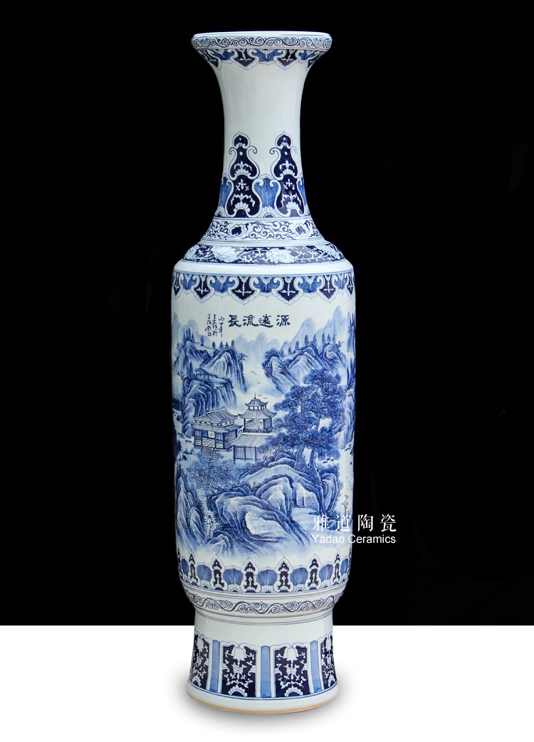景德镇陶瓷手绘源远流长金钟仿古大花瓶细节图